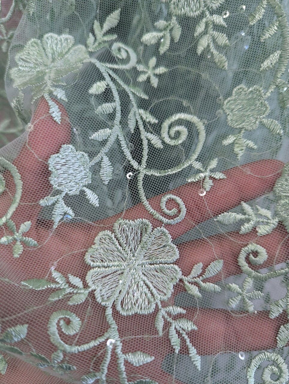 1 Yard Bridal Lace Fabric Elizabeth 100 Percent Polyester Mesh Embroidered with Sequins 49/50 Inches Width